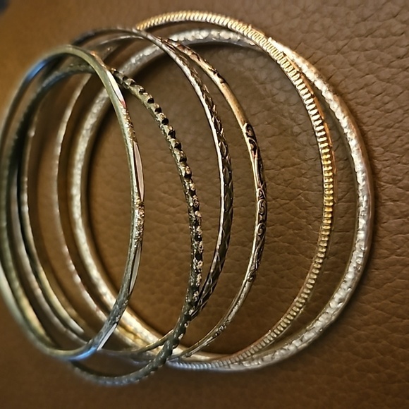 3/$30 Set of Seven Thin Stackable Metal Bangle Bracelets - Picture 2 of 5